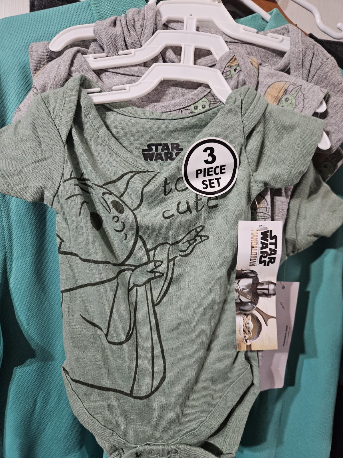 Star Wars The Child 3M 3pc Outfit Set Green/Gray Cotton Bodysuit Snap