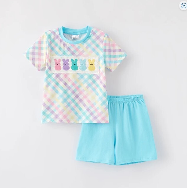 NEW Boutique Peeps Easter Bunny Rabbit Smocked Boys Shorts Outfit Set