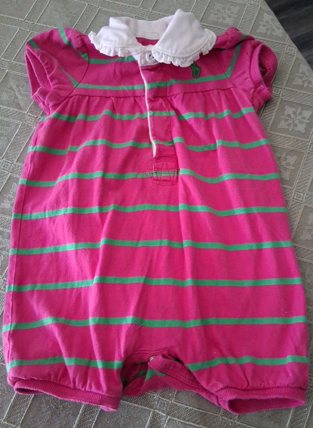 Ralph Lauren-Girls Infant Size 6Month-1 Pc 100% Cotton Romper-Snap-Ruffle Collar