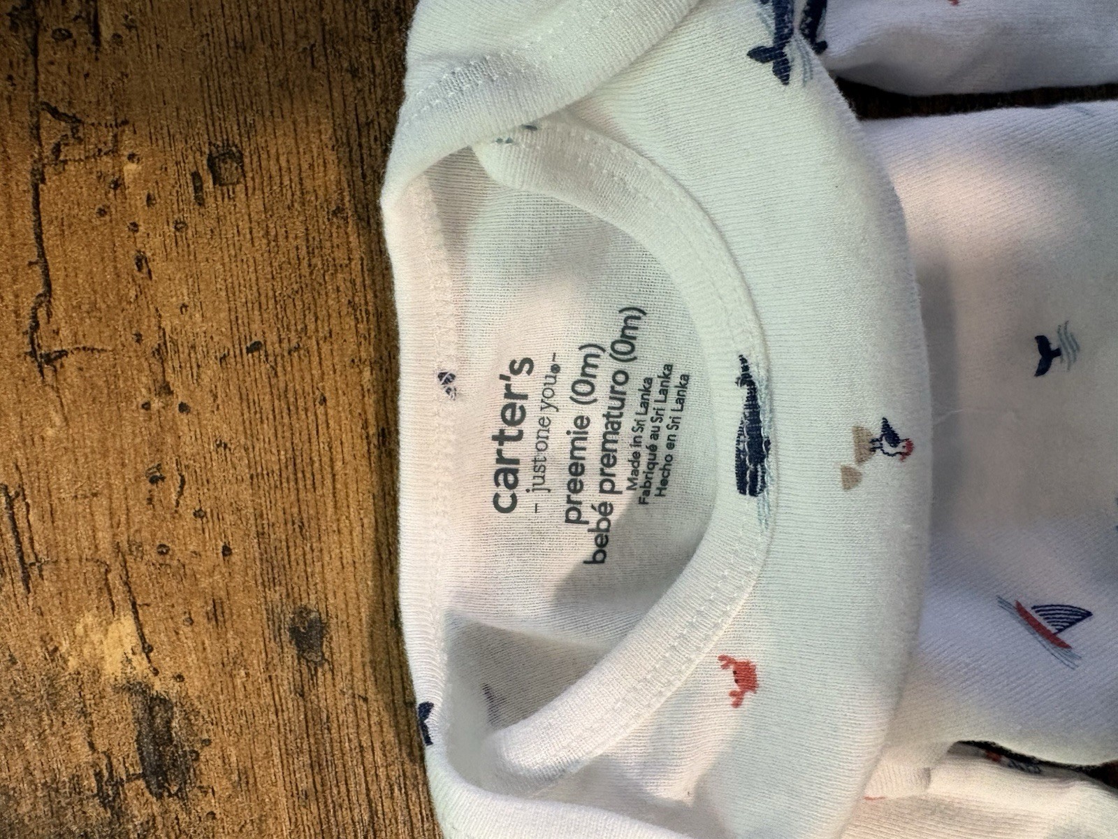 Preemie Baby Matching Set White Whale Print Footed Pants & Long Sleeve Shirt EUC