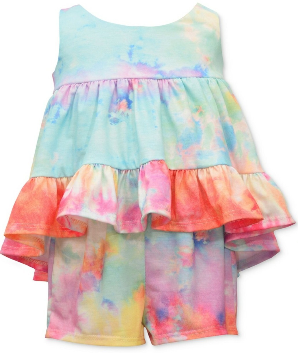 Bonnie Jean Baby Girl’s 2-Piece Tie-Dye Ruffled Tunic & Shorts Set-Size-24M