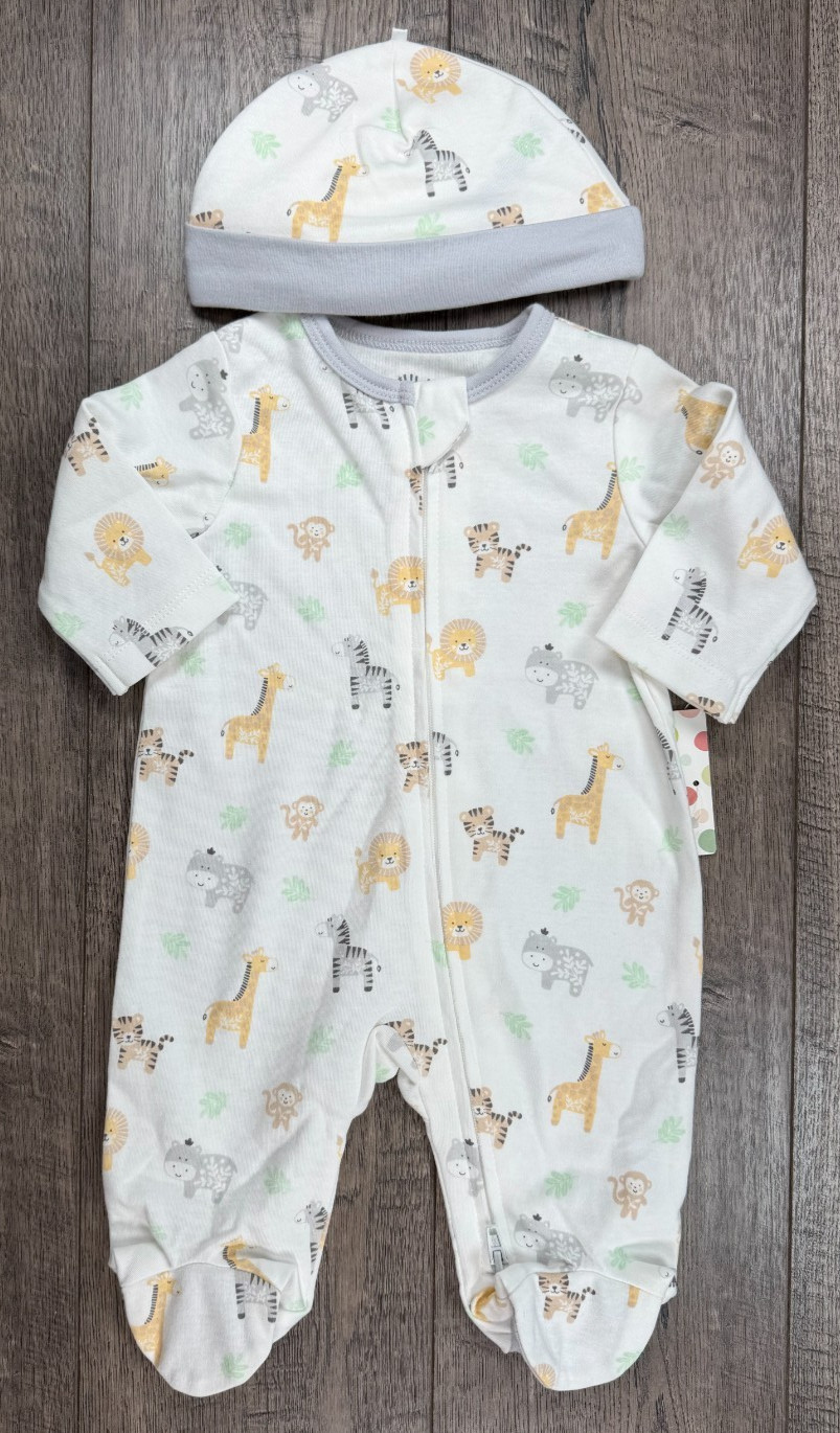 Baby Boy Clothes New Little Me Newborn 2pc Safari Zoo Animals Footed Outfit