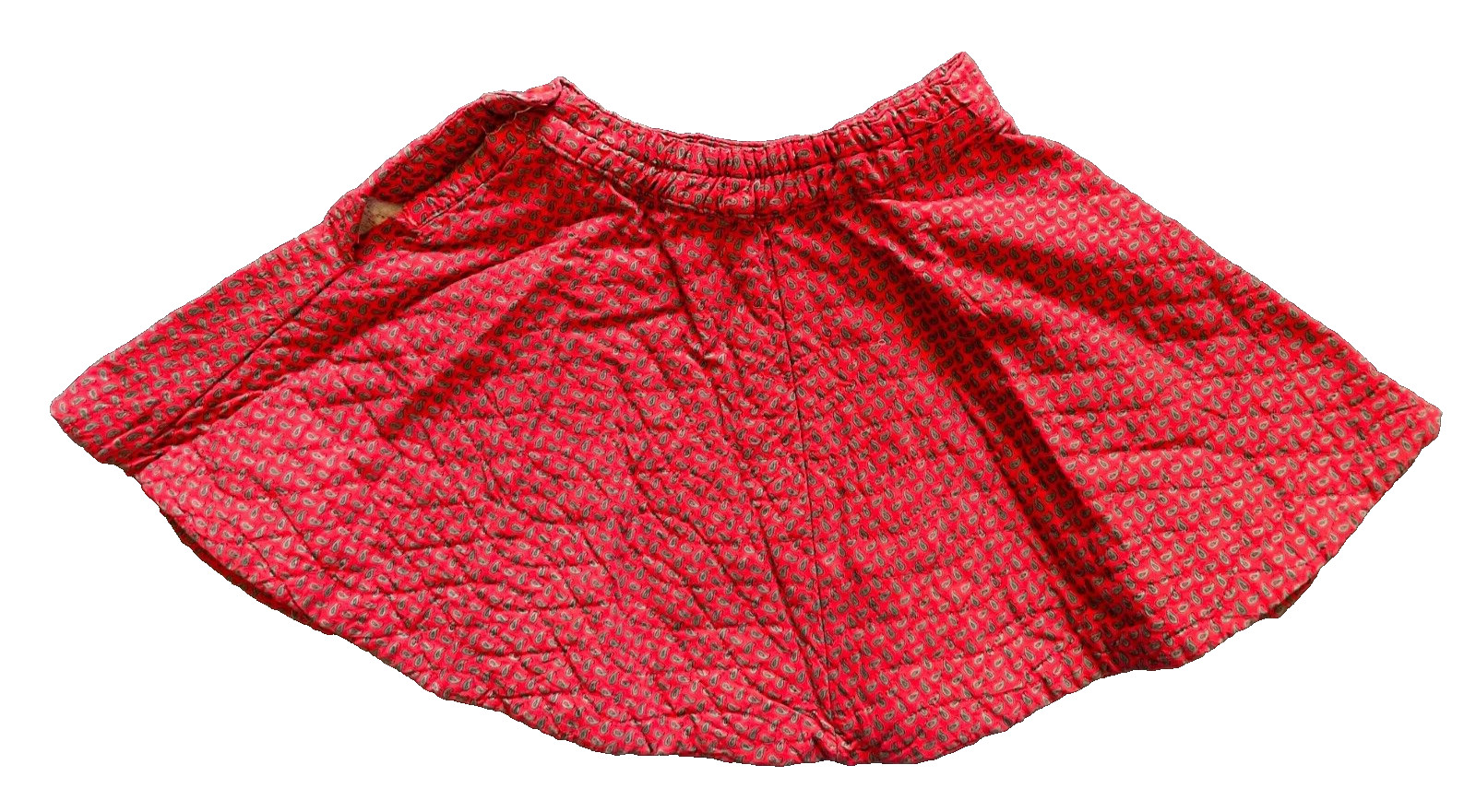 Vintage 1960’s toddler Girl’s Adjustable Red Paisley Print Quilted Cotton Skirt