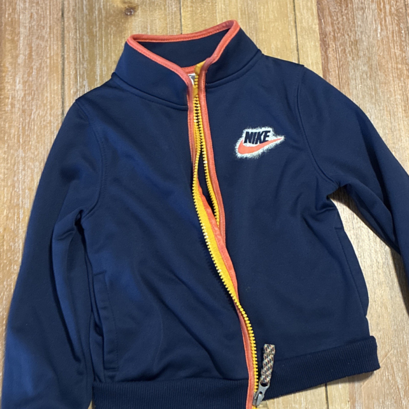 Nike Activewear Jacket & Pants Set Navy Blue Orange Logo Print 2T 3T