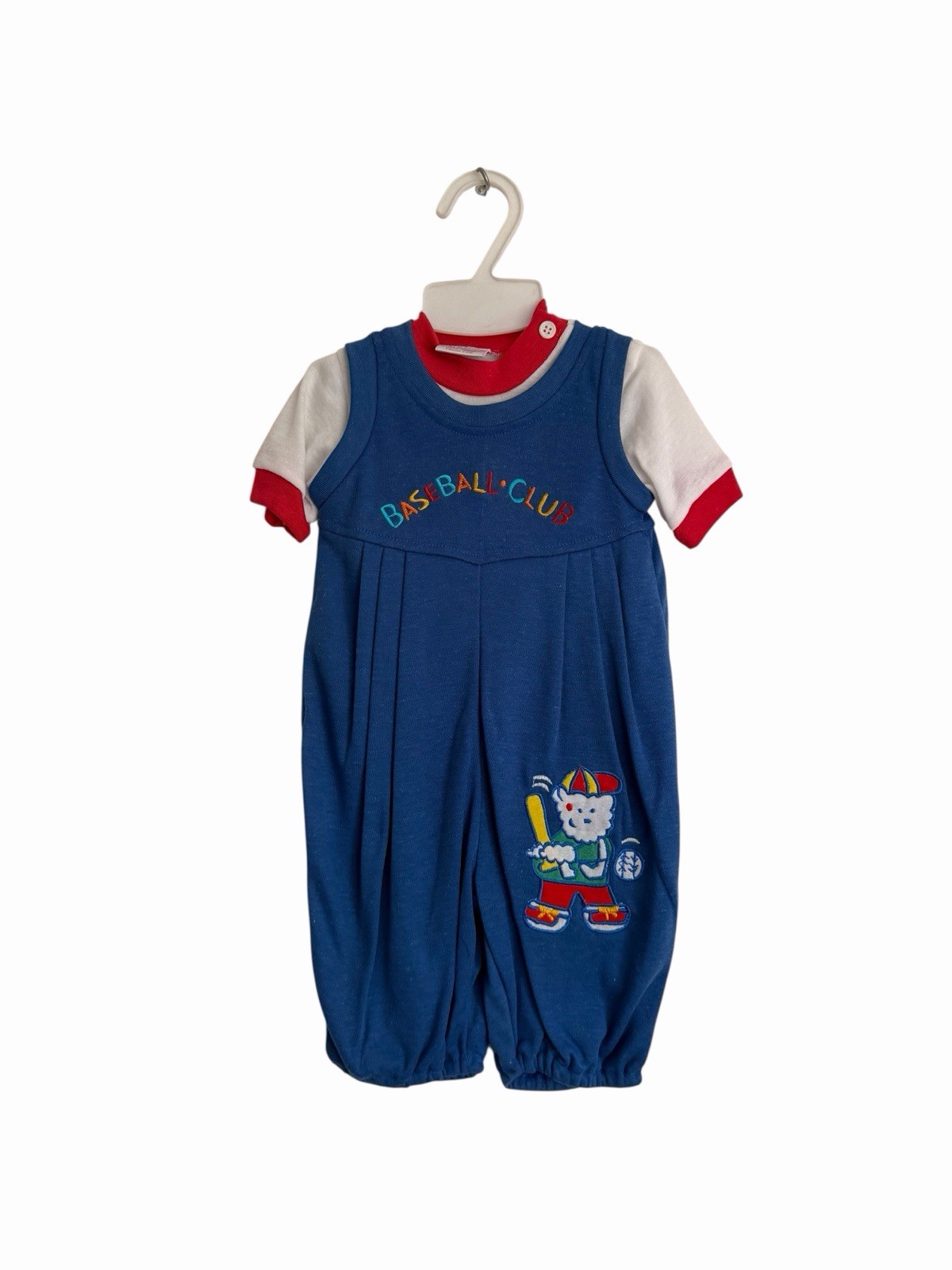 Vintage Kids Two Piece Baseball Club Bear 90s Overalls New Size 68cm