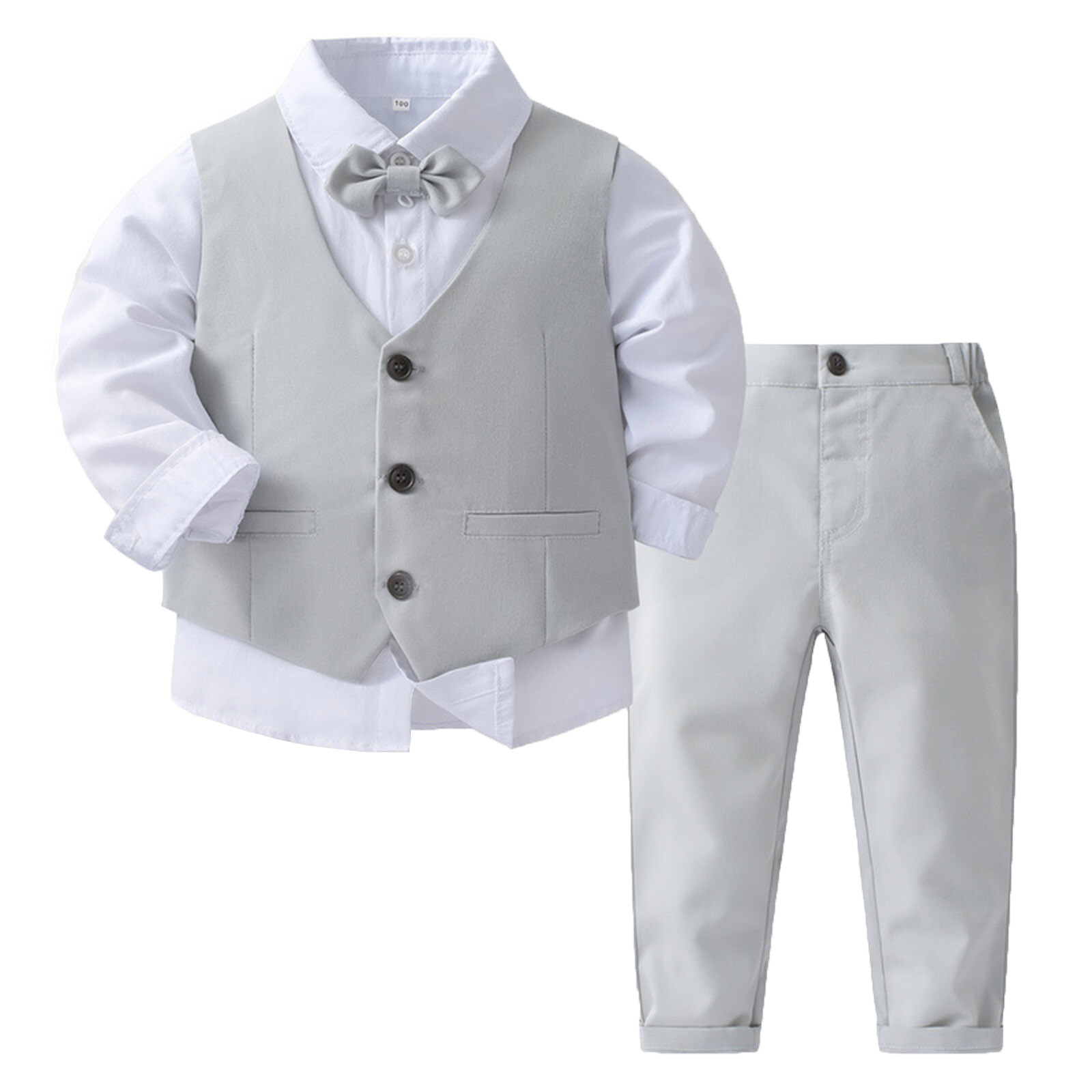 Toddler Boys Gentleman Suit Bow Tie Dress Shirt Vest Pants Wedding Outfits