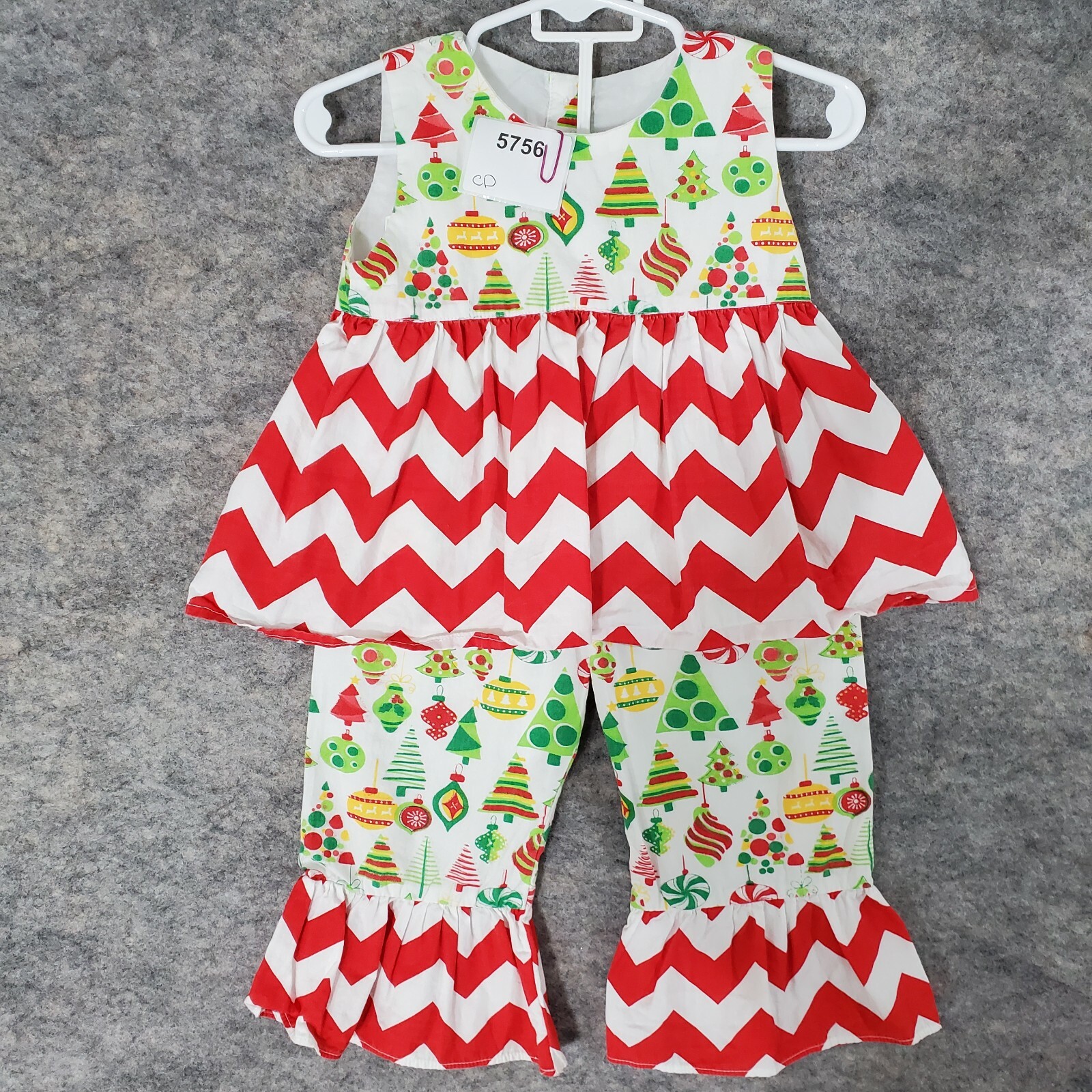 Helens Closet Christmas Outfit Girls 18 M Sleeveless Ruffle Hems Green Red White