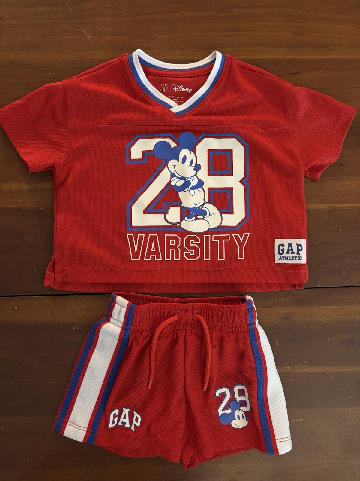 Gap × Disney Mickey Mouse Red Mesh Jersey T-Shirt & Shorts Varsity 3-6 Months