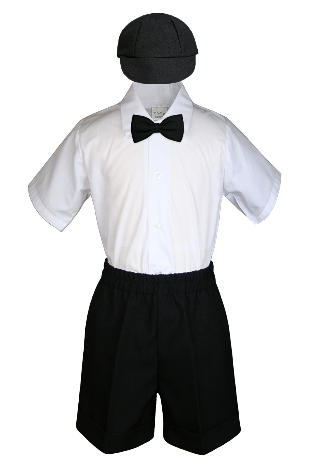 4pc Baby Boy Toddler Formal Shorts Suit Dark Khaki Brown Navy Black Bow Tie S-4T