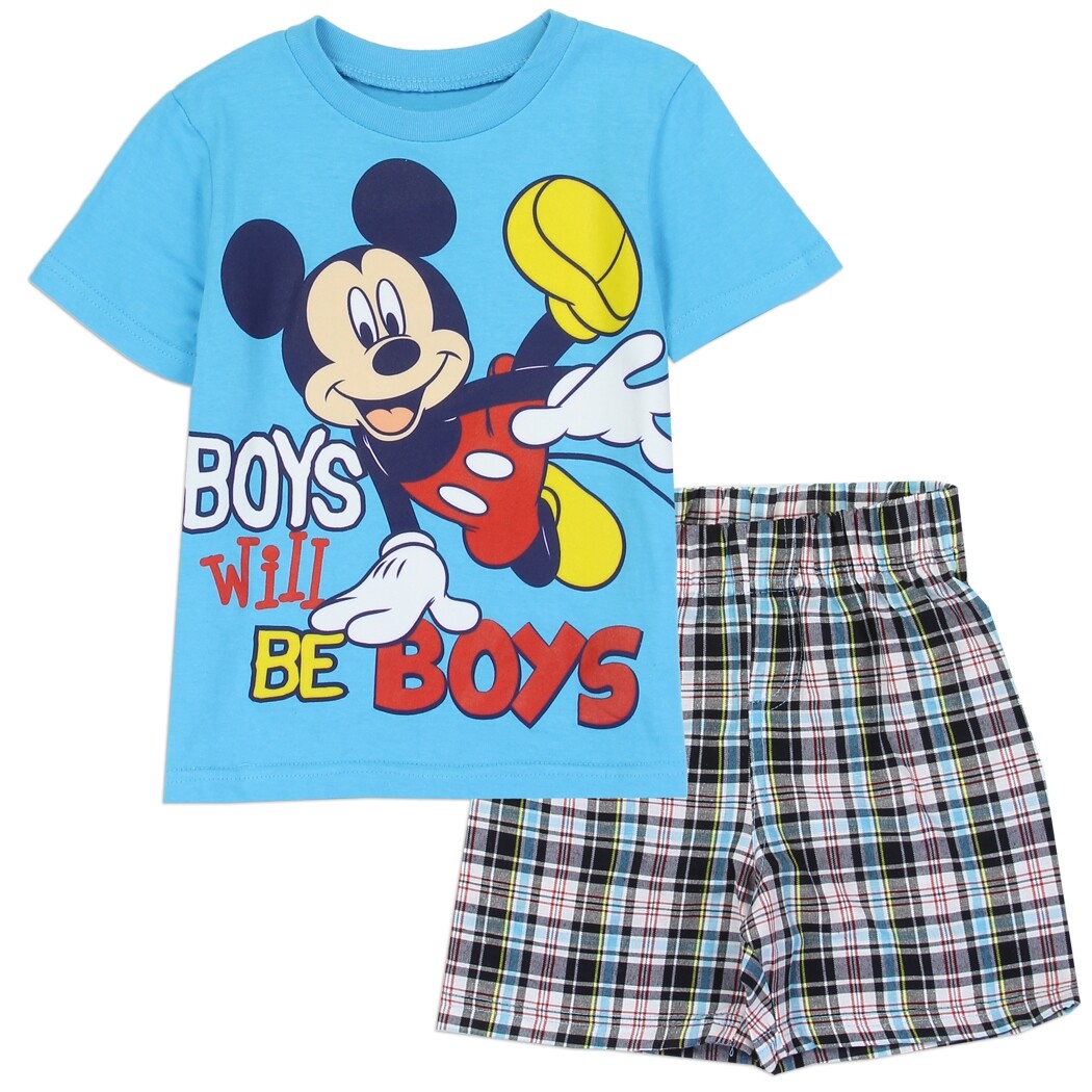 Disney ☆ Toddler Boys’ Mickey Mouse T-Shirt & Plaid Shorts Set ☆ Size 4T