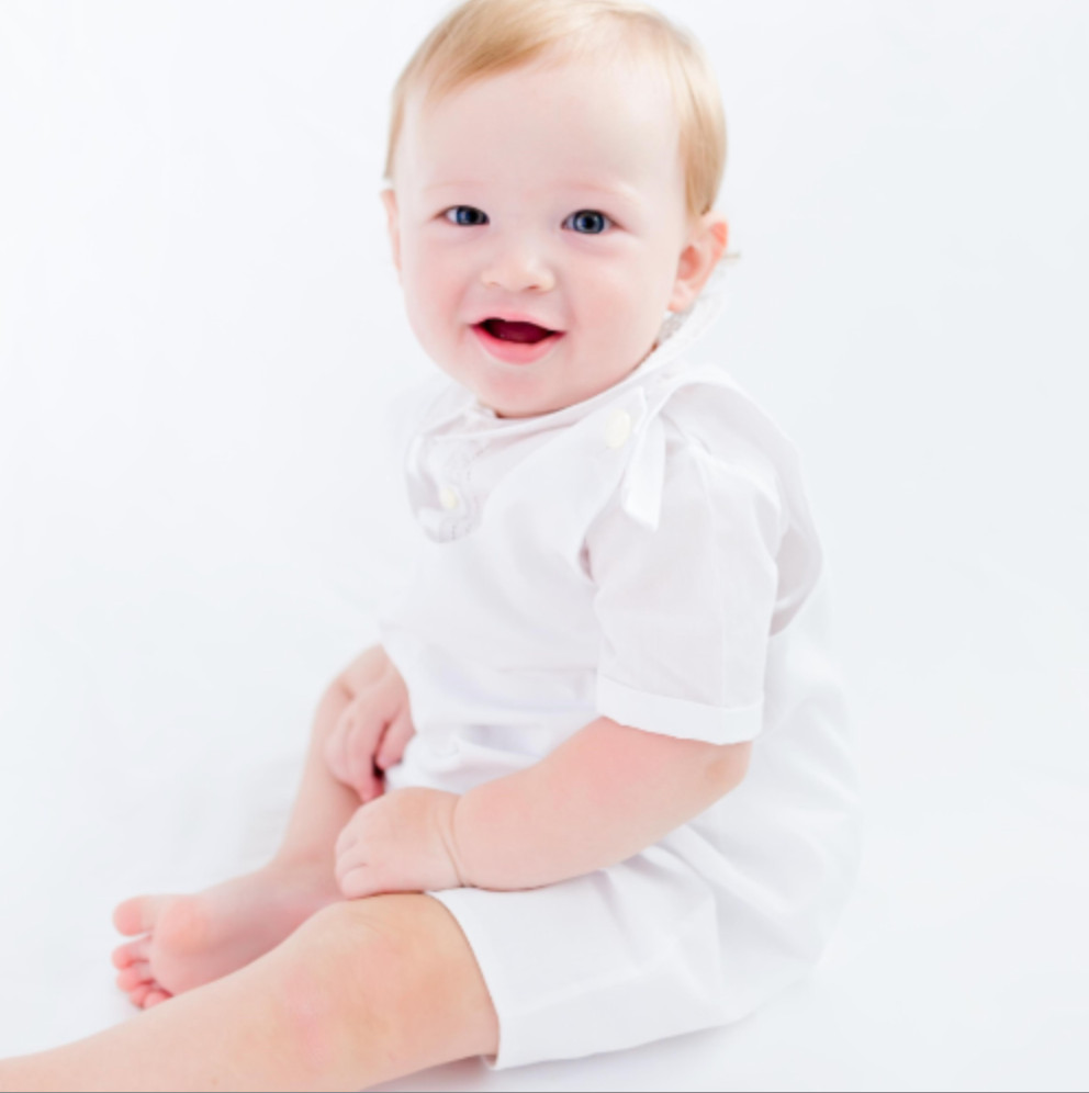 New $68 Feltman Brothers Boys White Dressy Shortall, 6 Months – See Description
