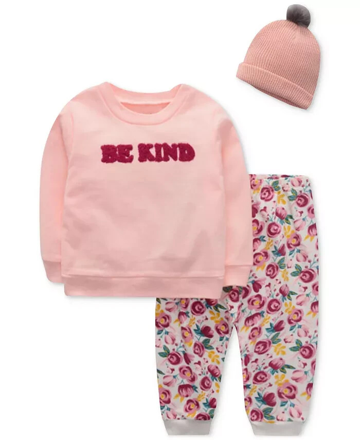 NWT Girls Pink Floral 3 Pc Pants Set Size 24 Months Toboggan Long Sleeve