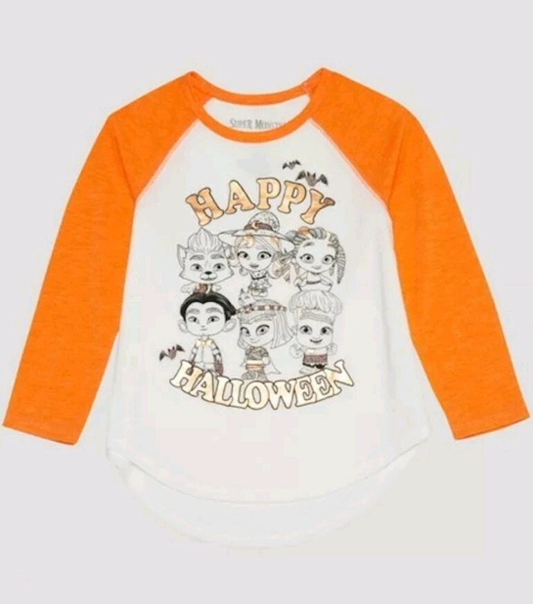 18 M Super Monsters halloween baseball t-shirt trick or treat NWT white orange