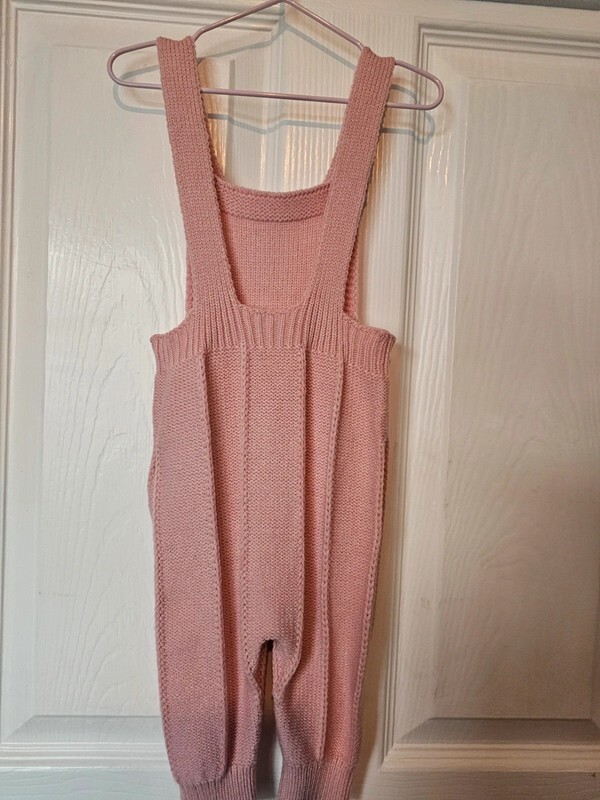 Baby Girl Pink Knitted Dungarees – Age 1-3 Months – Soft Cotton – Button Straps
