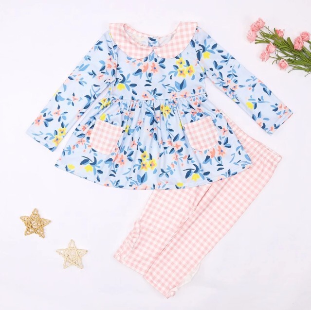 NEW Boutique Floral Pocket Tunic & Leggings Girls Outfit Set