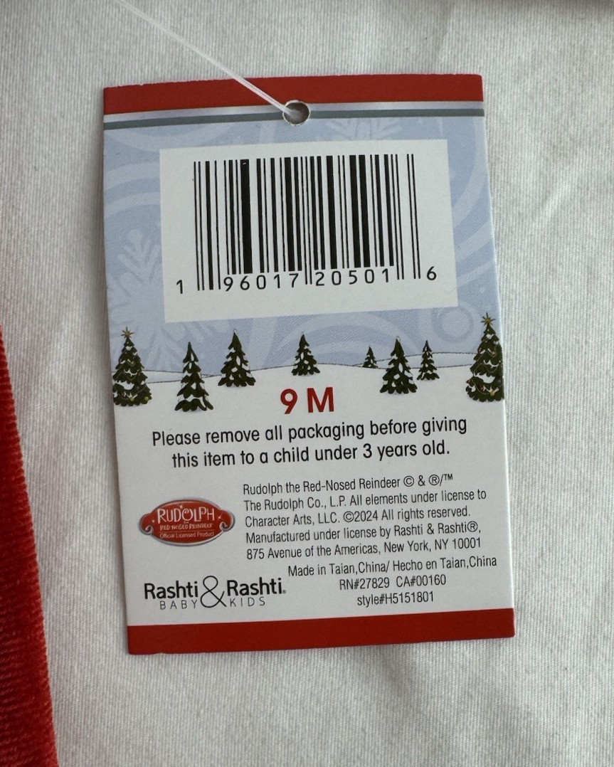 Rudolph The Red Nosed Reindeer 3- Piece Set Girls 9 mo, Shirt, pants, headband