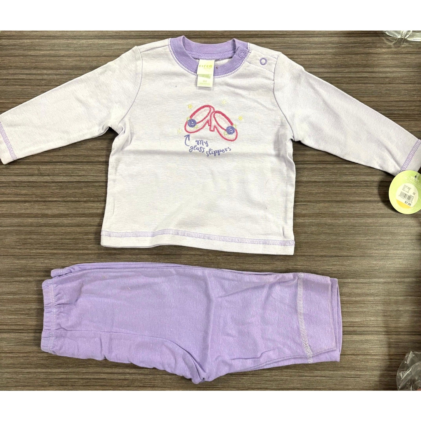 Vintage Circo Baby Pants Set Size 9M White Violet Glass Slippers Embroidered