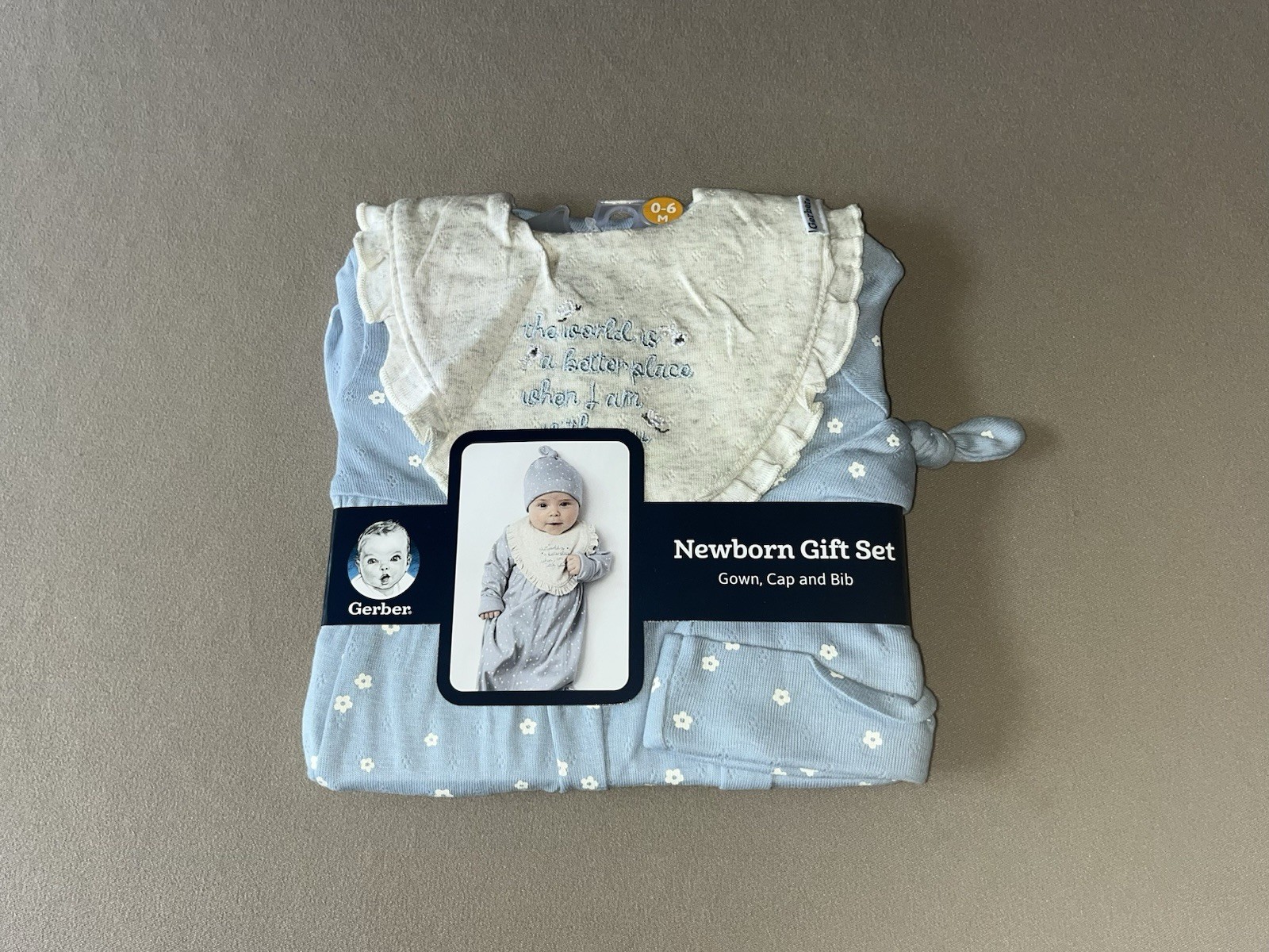 0-6 Months Baby Girls Newborn Gift Set-Cap, Layette Gown & Bib, New With Tags!