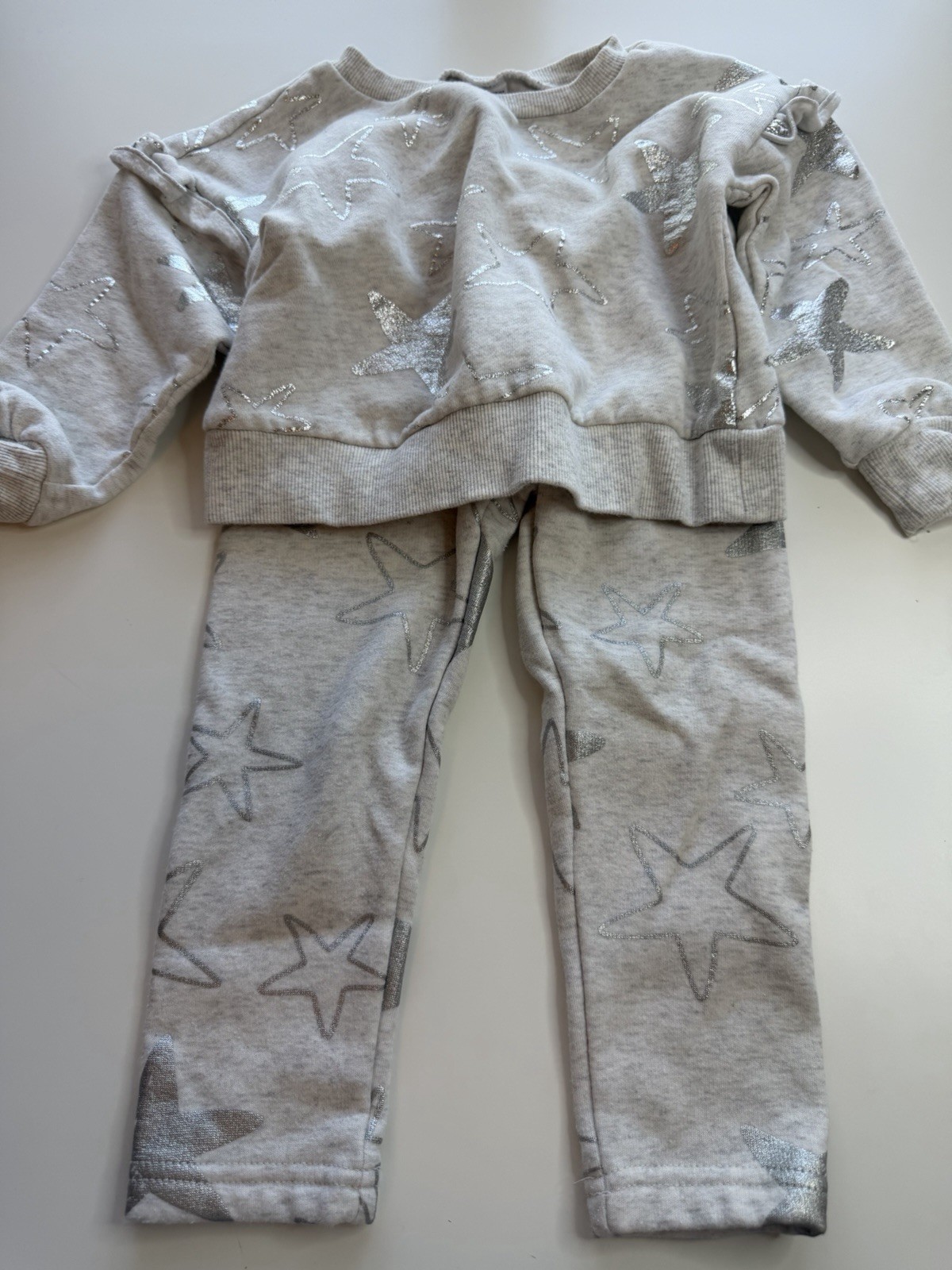 Carters Girl 3T Sweatshirt Sweatpants Set Stars Ruffles Legging Gray