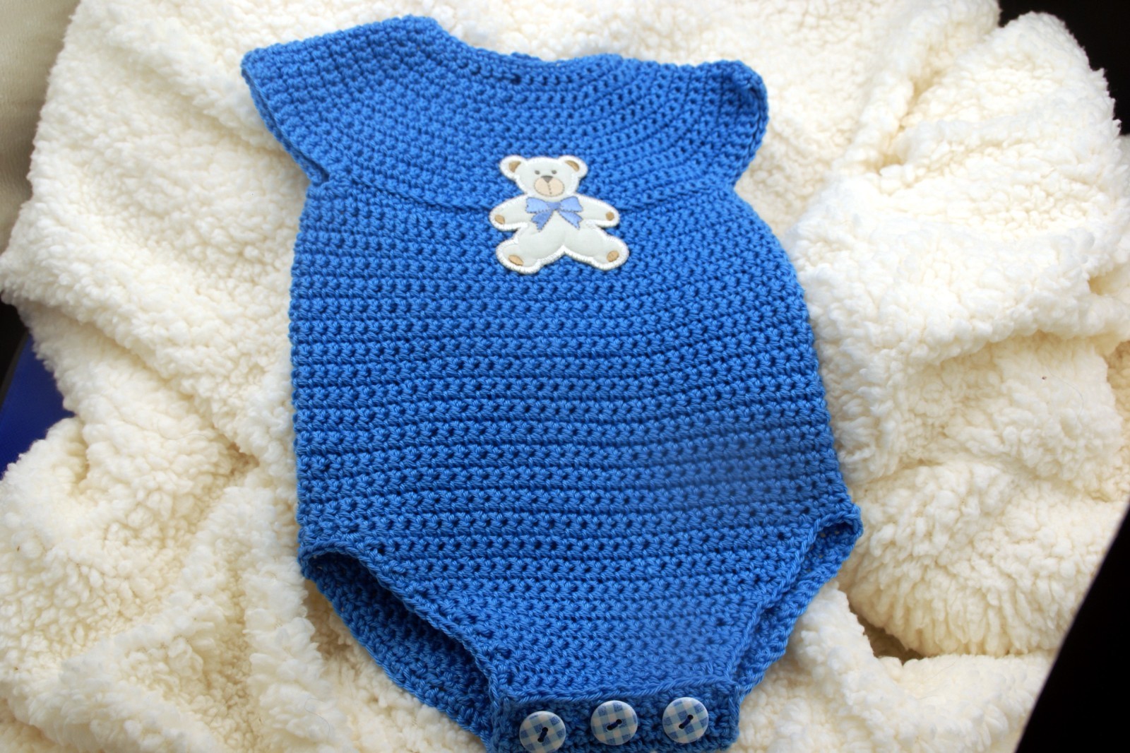 Handmade Crocheted Baby Boy Romper Bodysuit & Booties Cotton Clothes Newborn