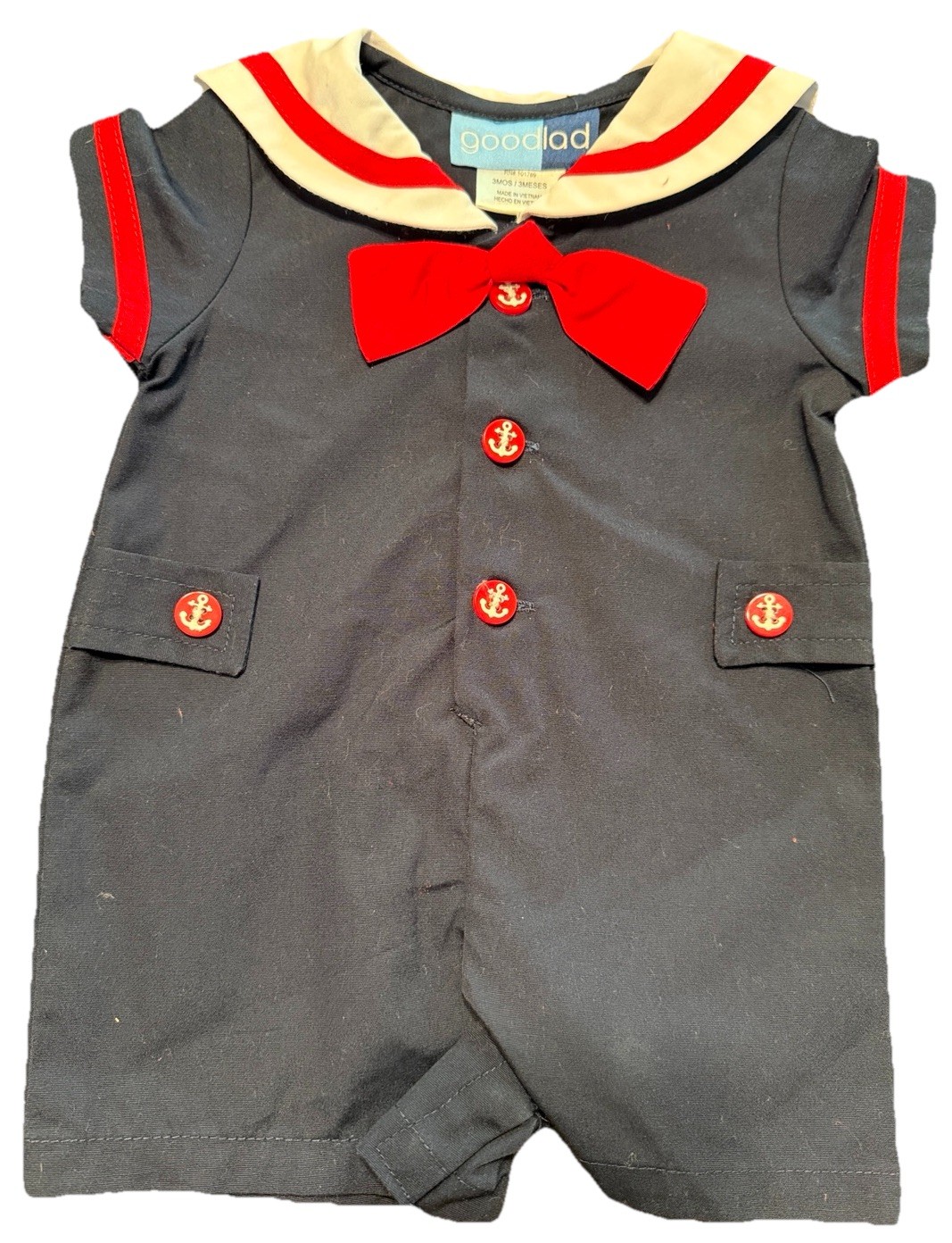 Goodlad Infant Boy Nautical Sailor Romper Sz 3 Months Anchor Buttons