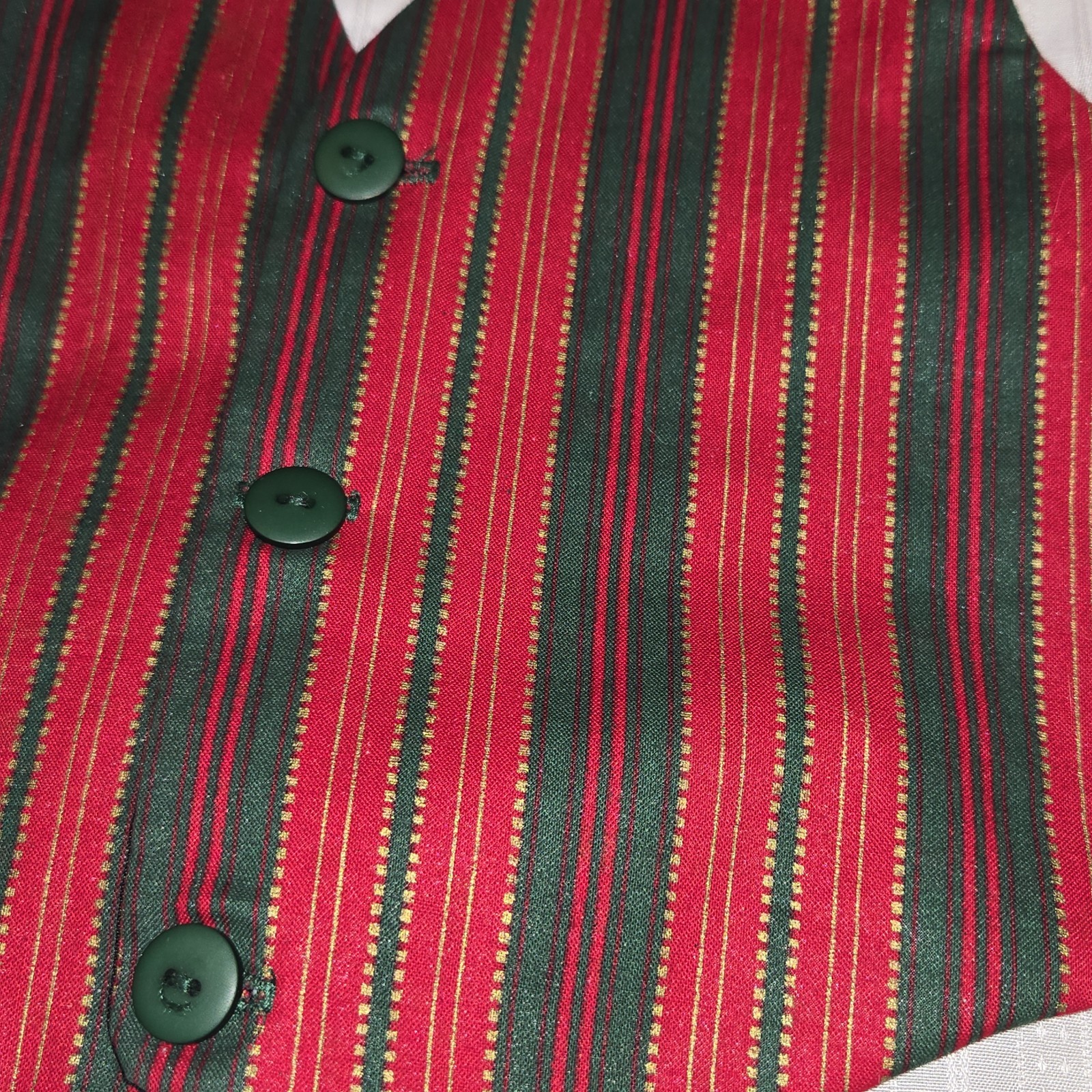 Vtg Boys Vest Suit Set 4T CHRISTMAS Red Green Striped Black Pants White Shirt