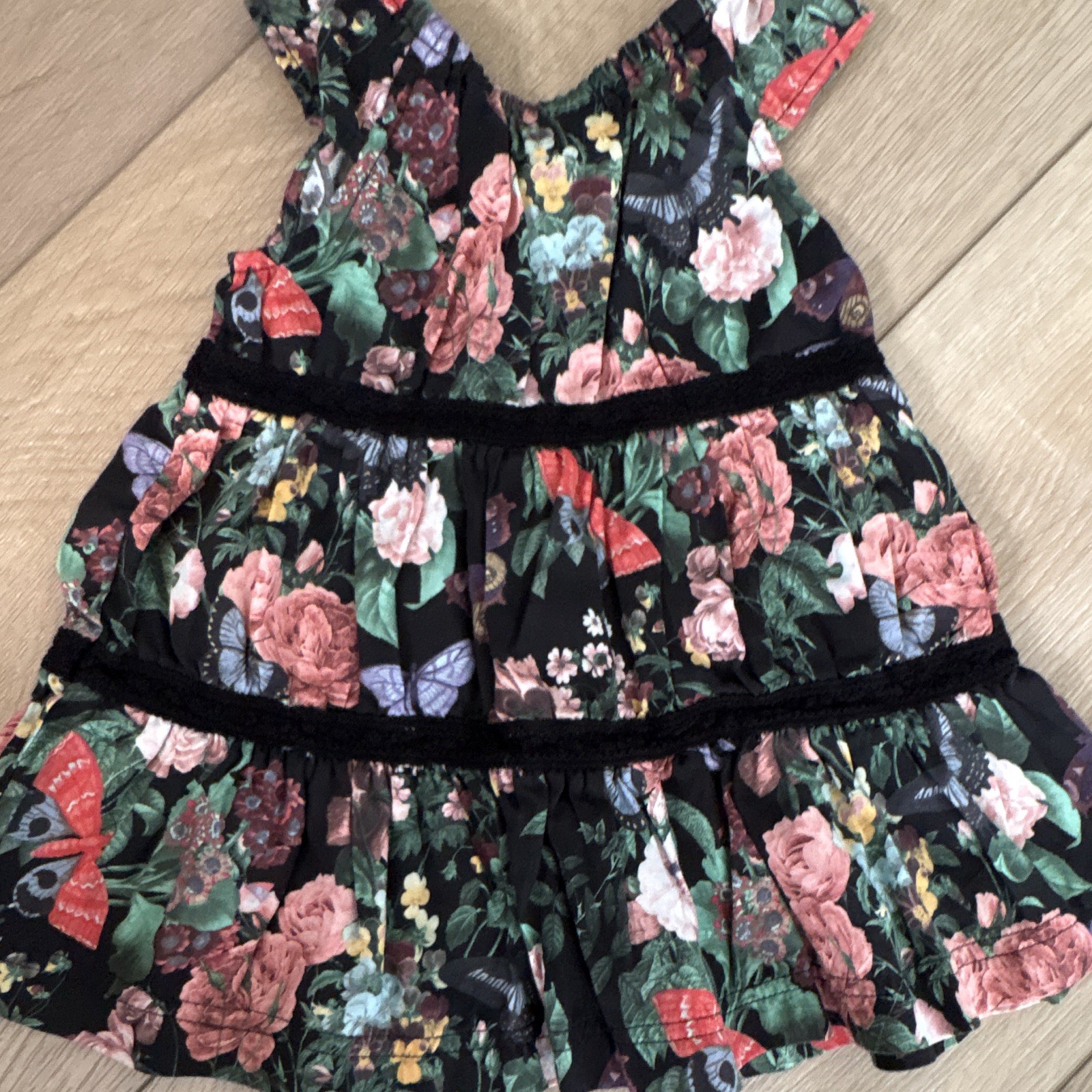 Hanna Andersson Girls Floral Ruffle Sleeveless Dress & Bloomer 2-Piece Size 70