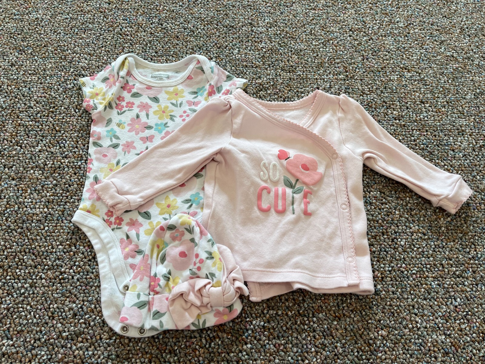 Gerber Girls Pink Flower Onesie, Cardigan & Hat Set 3-6M
