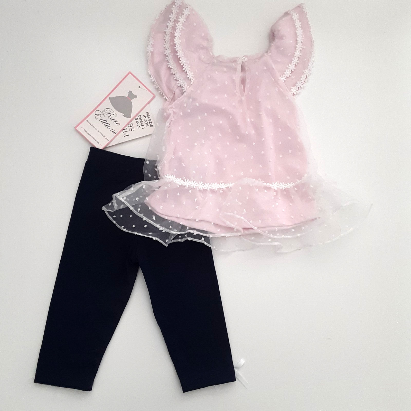 Rare Editions Baby Girls Size 18M Dot Organza Tunic Leggings 2 PC Set Pink Navy