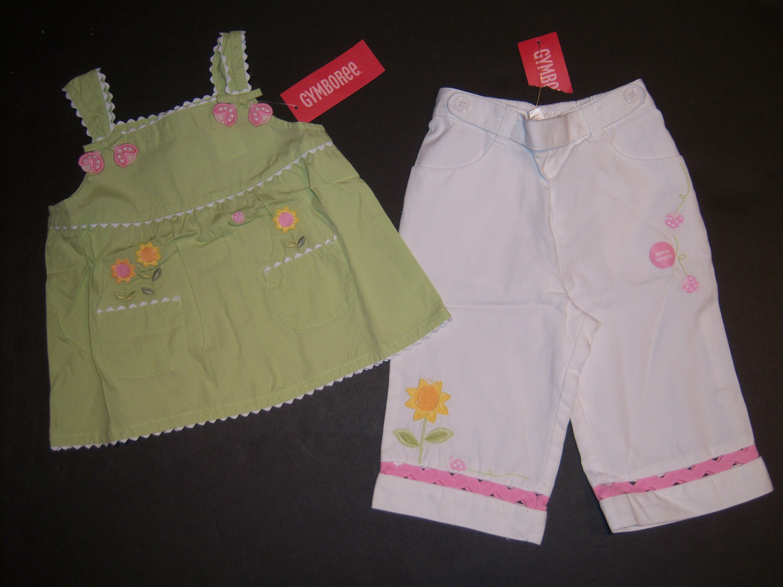 NWT Gymboree Sunflower Fields 18-24 Mth Ric Rac Ladybug Flower Pants & Green Top