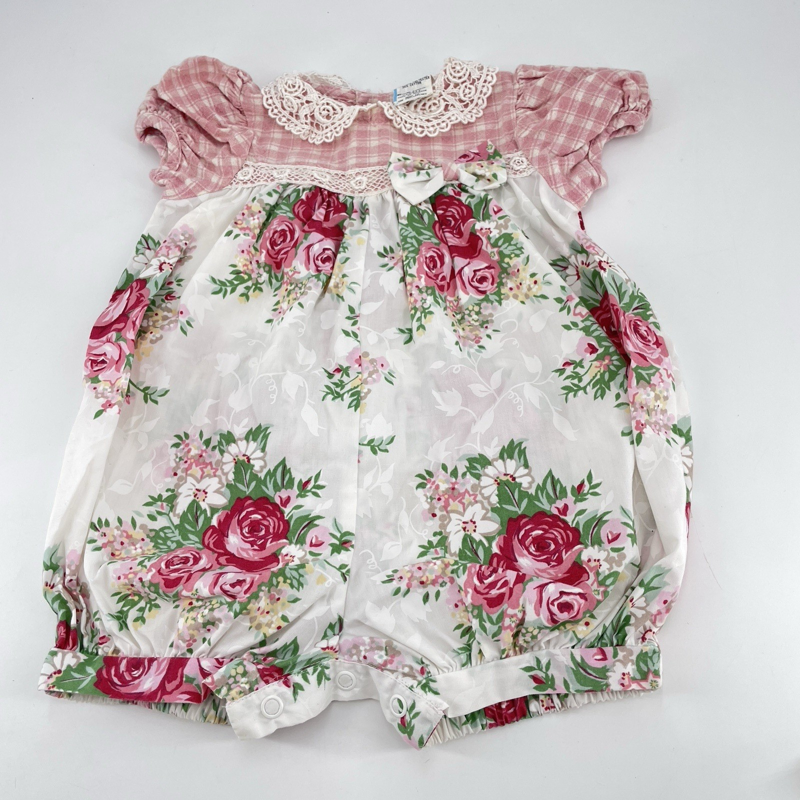 Carters 1 year Baby Infant Girl Smocked Romper with Bonnet Pink Snaps Cotton