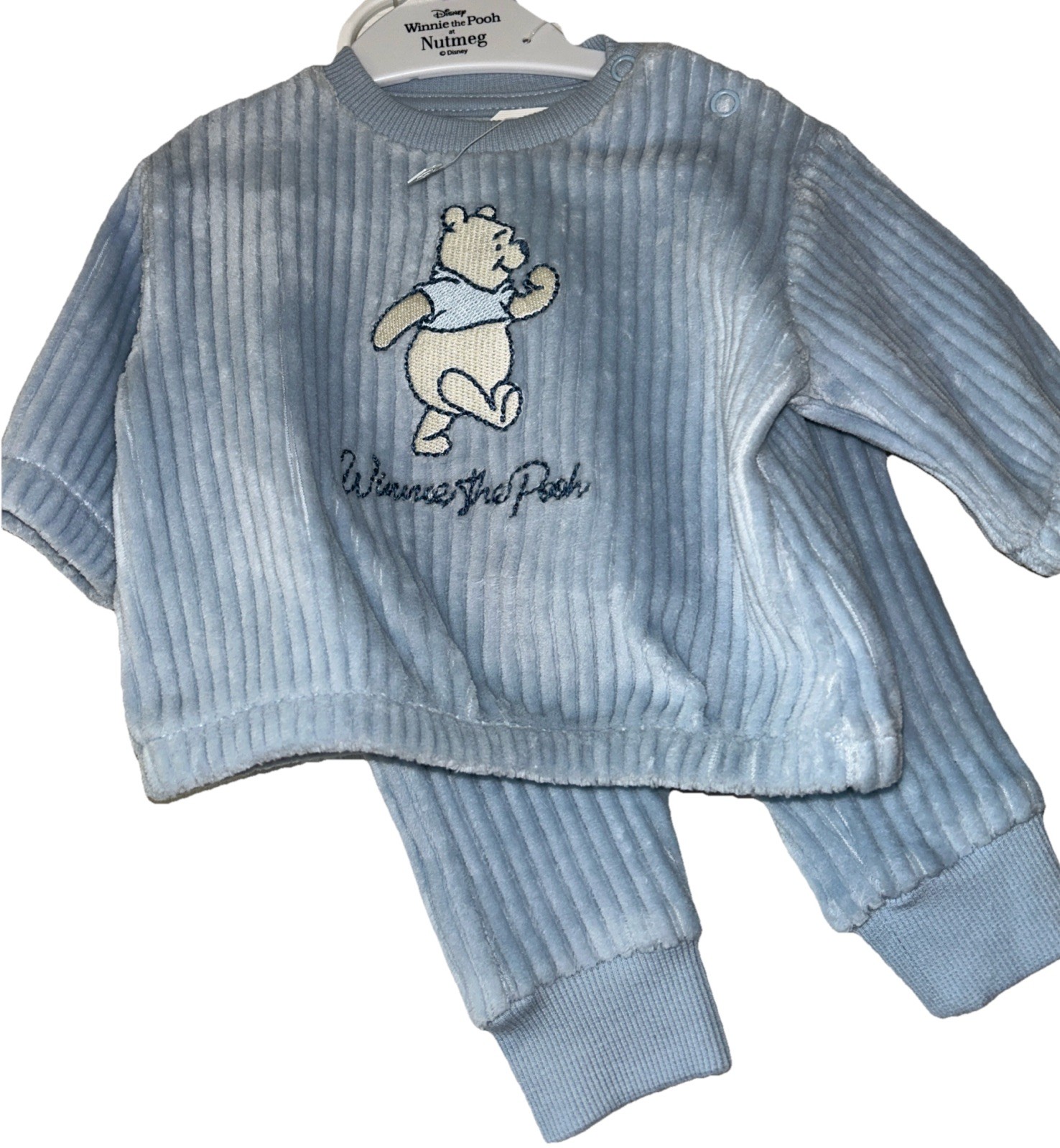 Newborn Disney Blue Cotton Blend Winnie The Pooh Ribbed Top & Bottoms Set