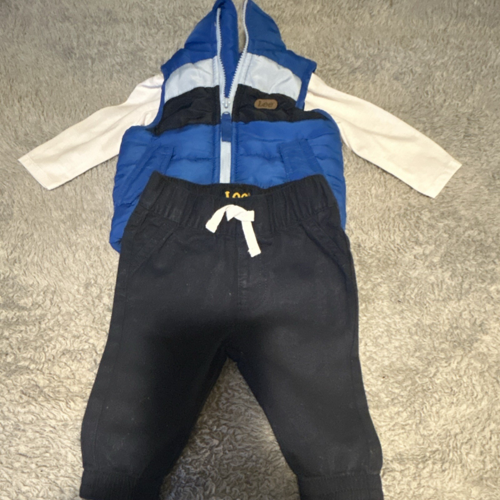 Lee Baby Blue Black White 3 Piece Outfit Set Vest Pants Long Sleeve Shirt 0M-3M