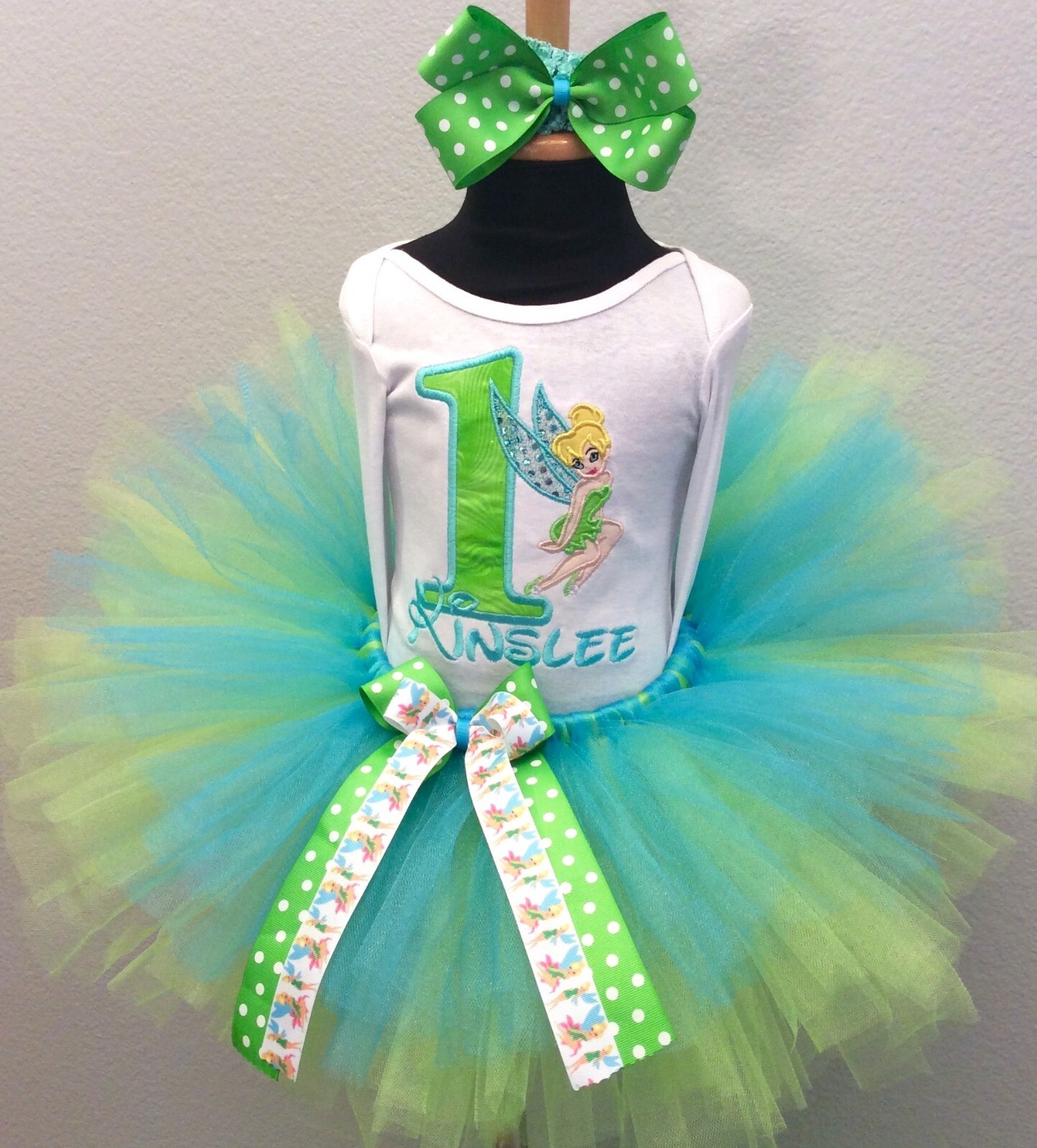 Tinkerbell fairy blue/green birthday personalized tiered tutu set