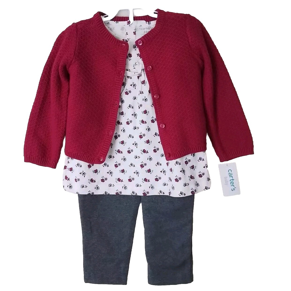 NWT Carter’s Baby Girl 3-Piece Set – Cardigan, Top & Leggings, 3m/6m/9m/12m/24m