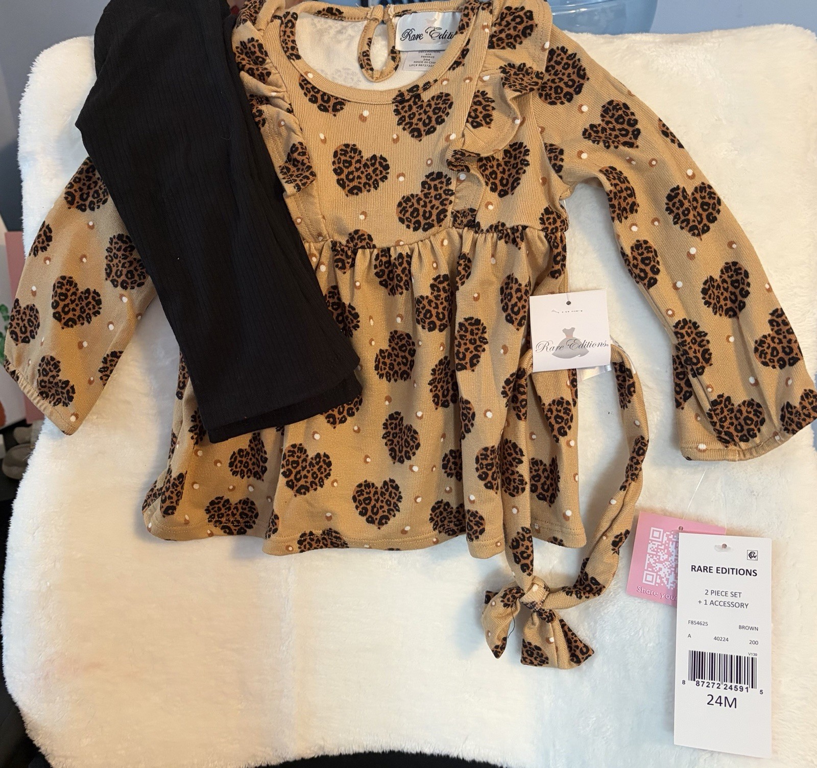 Rare Editions Girls 3-Piece Outfit Set Size 24 Months NWT Leopard Heart Top Pant