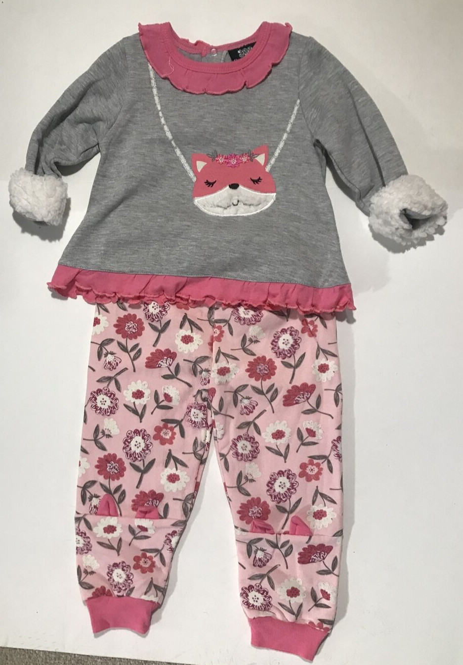 DDG Darlings Fleece Pink Ruffed Top & Floral Leggings Set-Girls Size 24m NEW