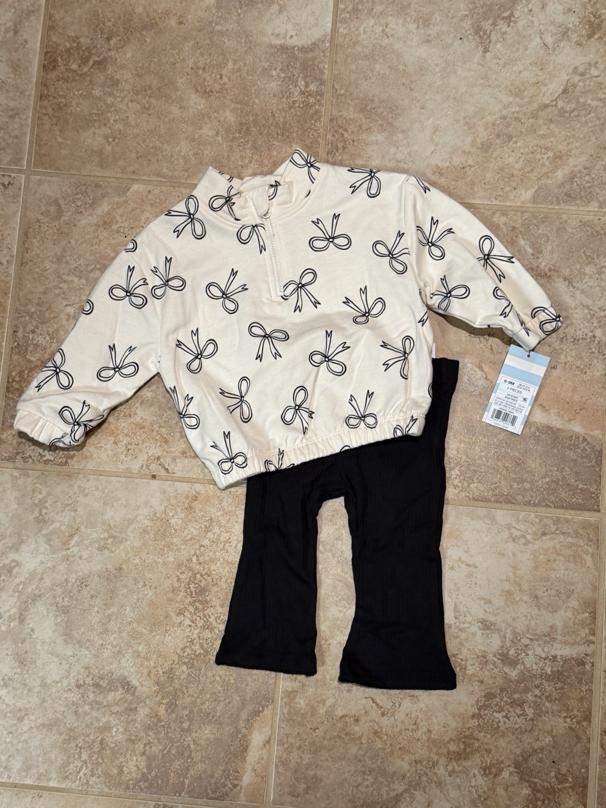 Cat & Jack Baby Girls 2pc Bow Fleece Sweatshirt & Pants Set Sz 6-9M NWT