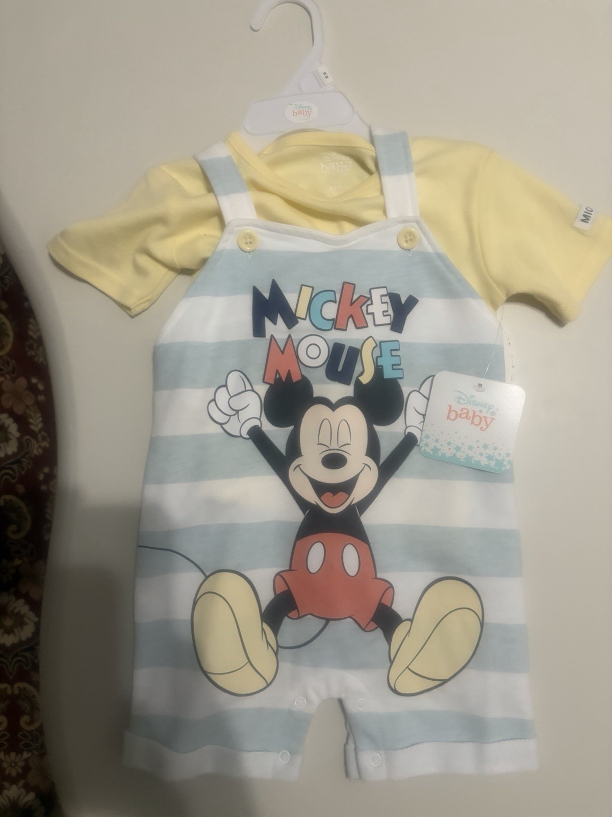 Disney Baby Mickey Mouse 2 Piece Striped Romper & T-Shirt Set Yellow Snap
