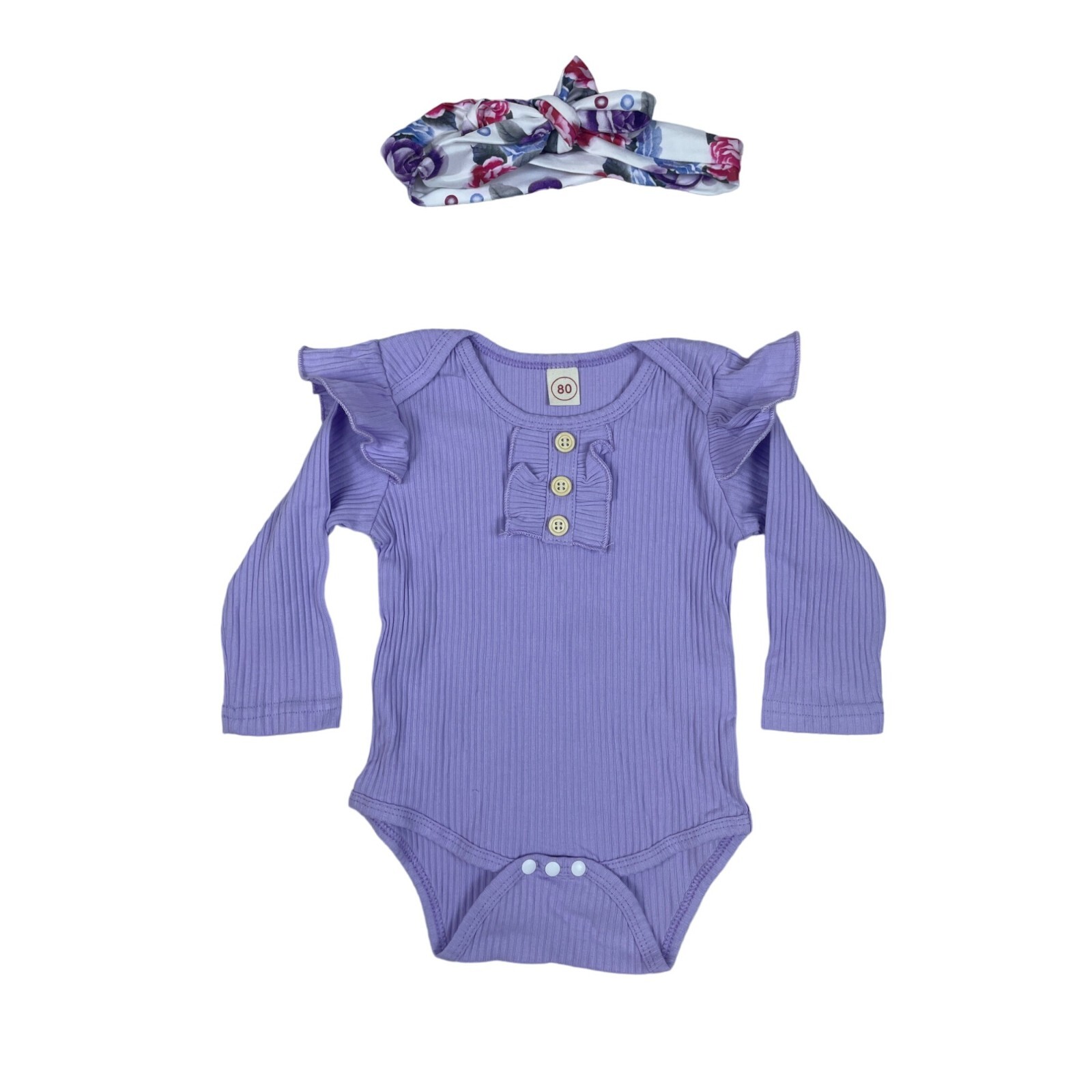 Shenzhen Toddler Girl’s Green and Purple 3-Piece Florals Set Sz 3-6M