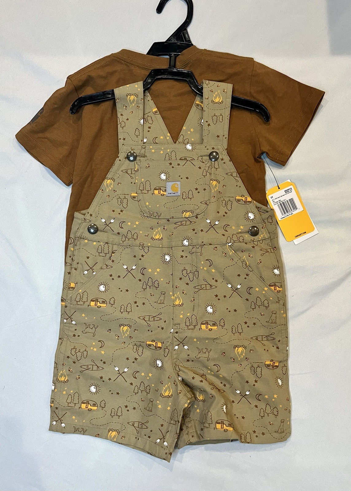 NWT 3T Boys’ 2-Piece Short Sleeve Shirt & Canvas Camping Printed Shortall Set