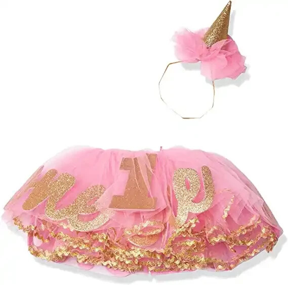 Mud Pie Baby Girl 1st Birthday Glitter Tutu Skirt & Headband Set S 12 Months NEW