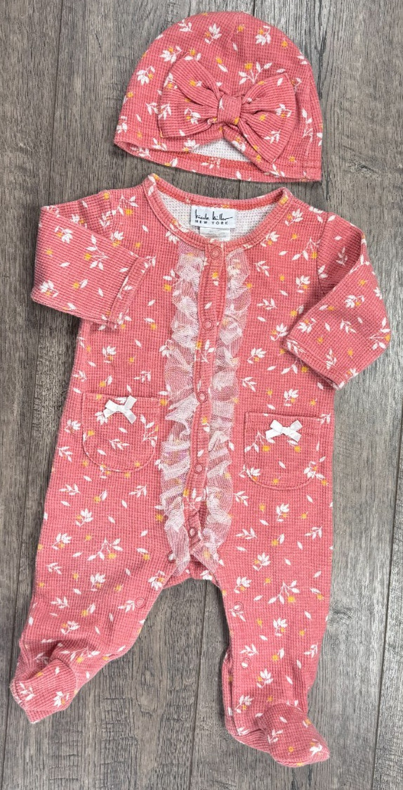 Baby Girl Clothes Nicole Miller 0-3 Month 2pc Pink Ruffle Lace Footed Outfit