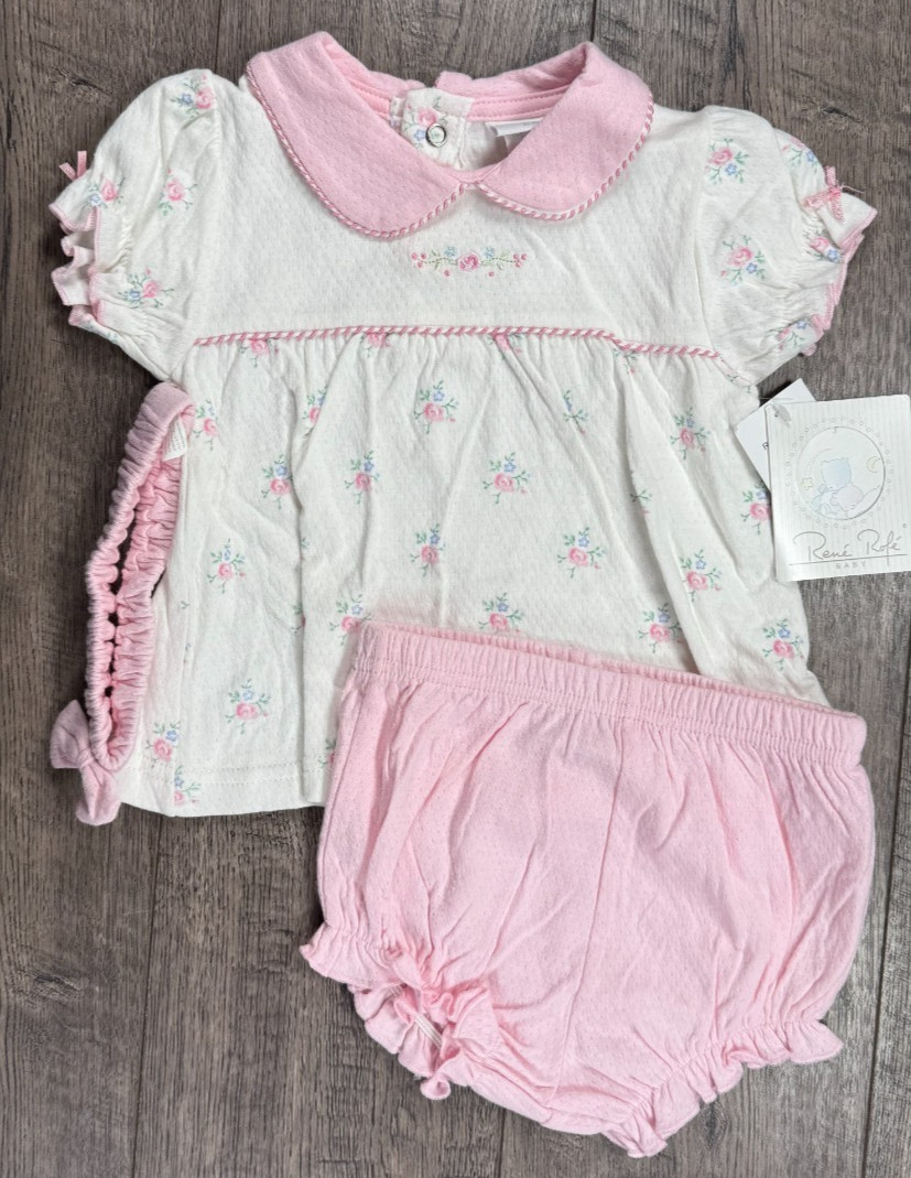 Baby Girl Clothes New Vintage Rene Rofe 6-9 Month 2pc Rose Bouquet Outfit