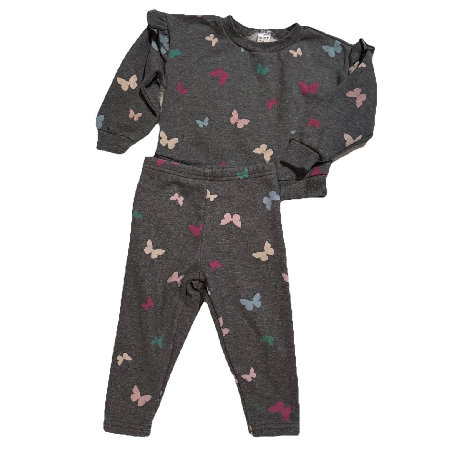 Carter’s 2pc Set Toddler Girl 24M Gray Butterfly Sweatshirt Leggings EUC