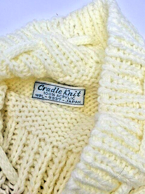 Vintage Japan Cradle Knit Yellow Maize 4 pc infants legging set hat gloves