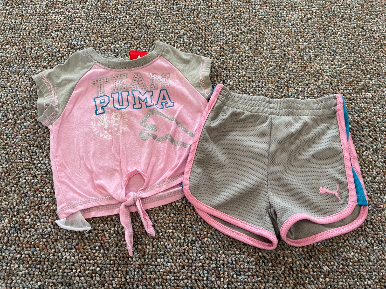 Puma Girls Team Puma Gray & Pink Outfit 6-9M