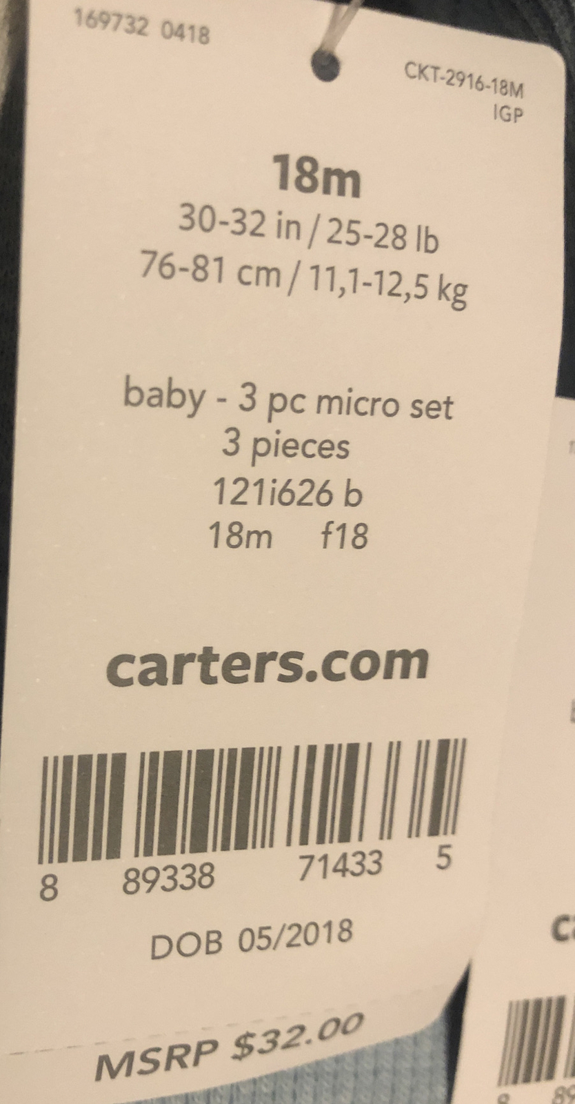 Carter’s 3 Piece Bear Set Zip Hoodie, Pants, Bodysuit Blue and Gray 6M or 18M