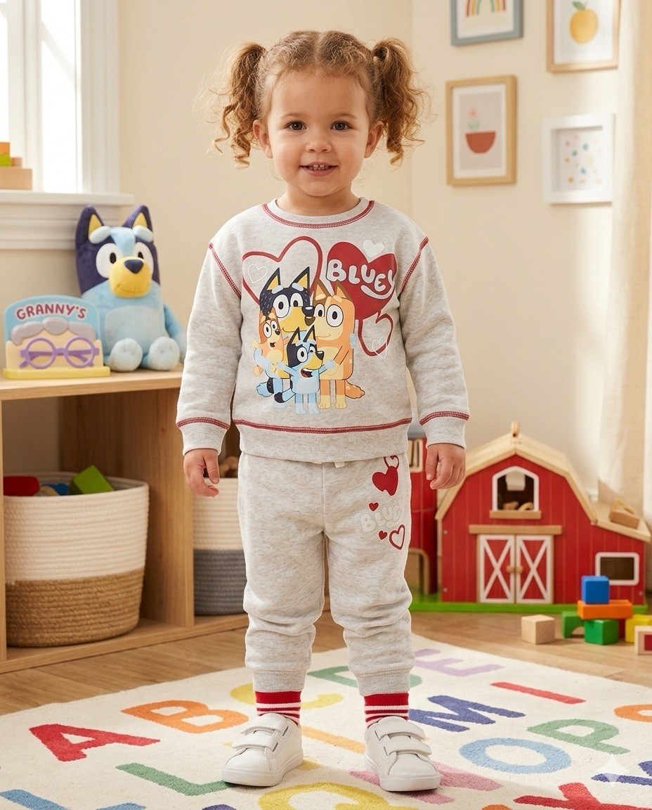 Bluey Kids’ Sweatshirt Jogger Pants Set with Love Theme Grey Size 18m