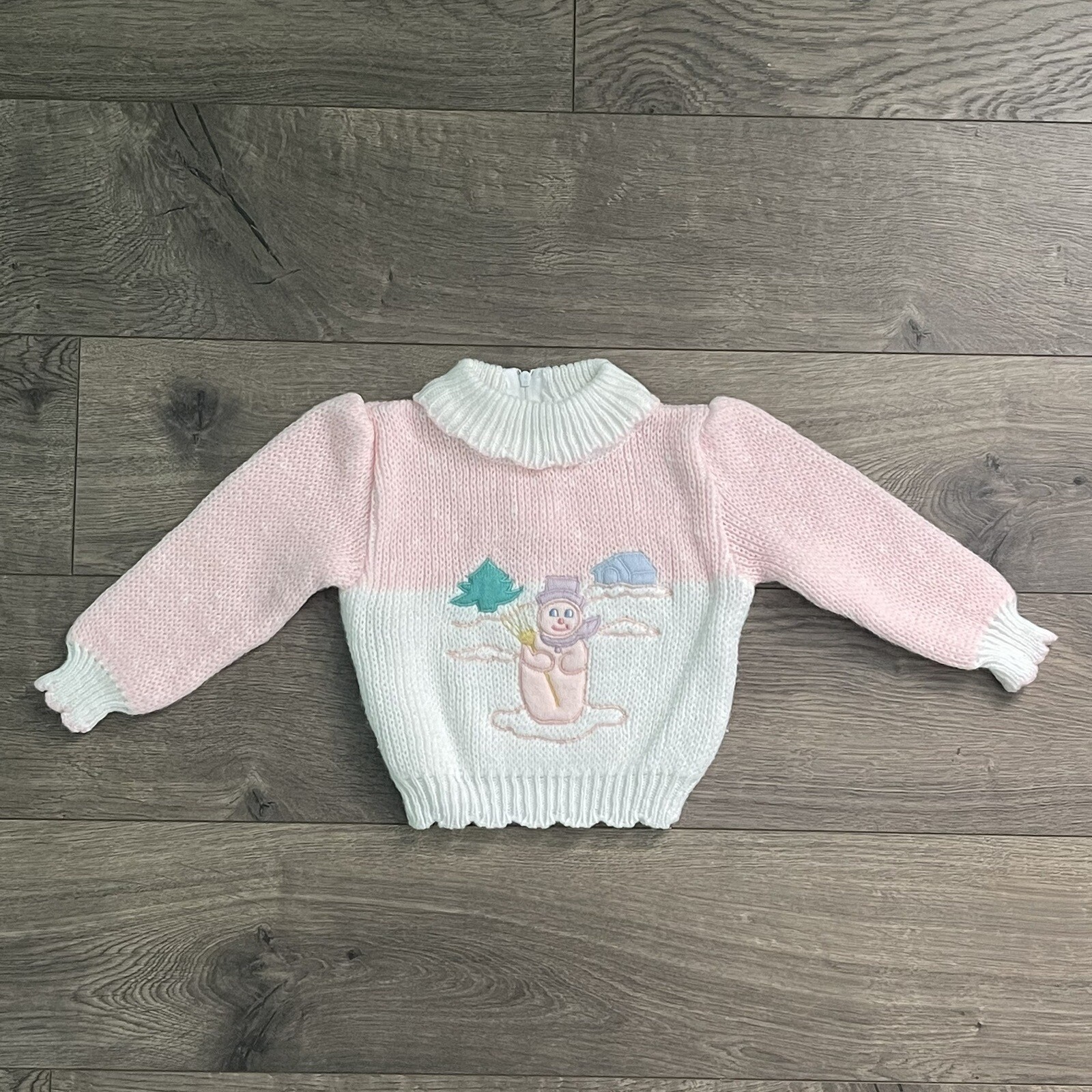 Vintage Baby Togs Pink Snowman 18m Acrylic Sweater Outfit READ